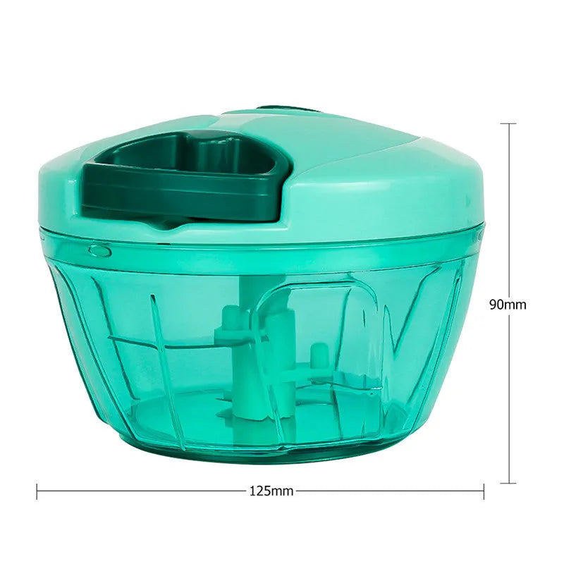Green manual food chopper with stainless steel blades and 500ml ABS container