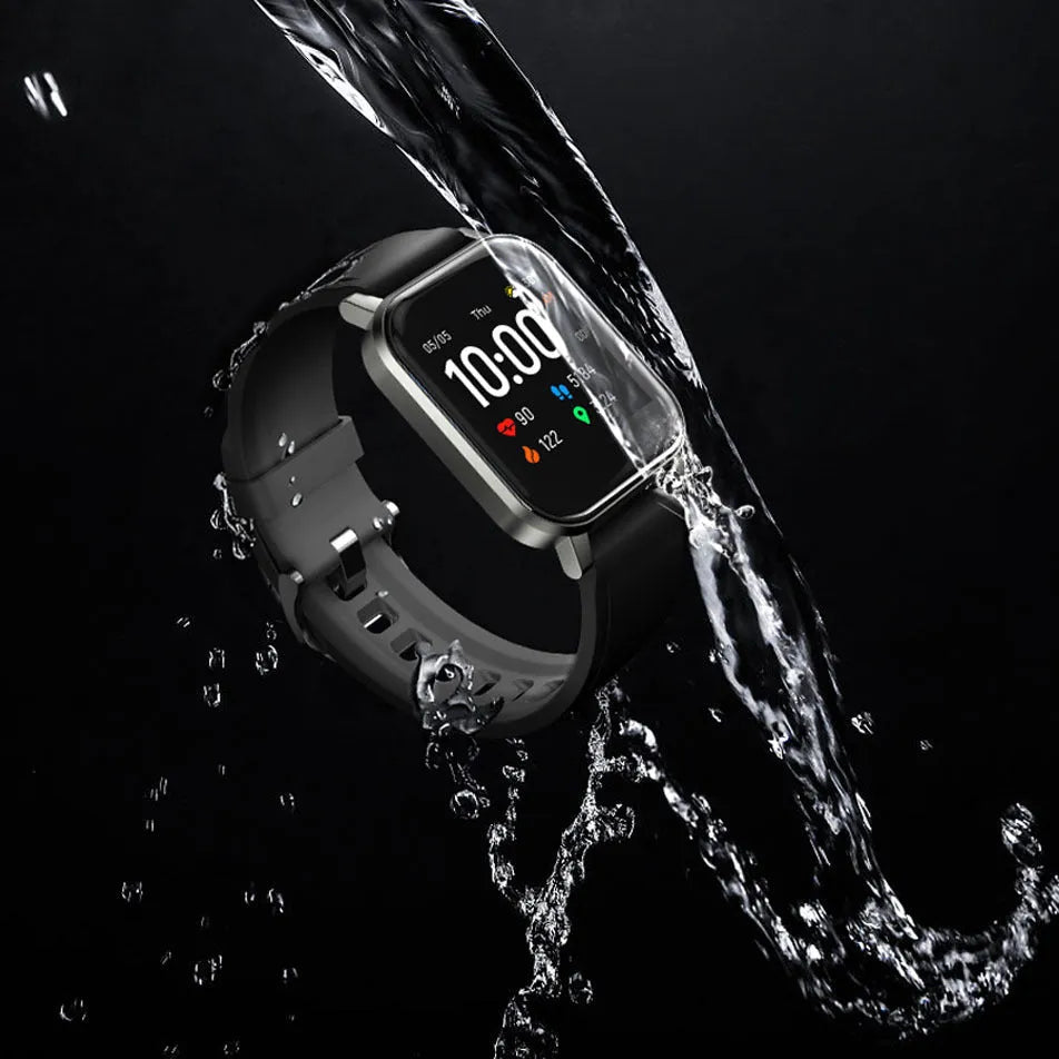 Black waterproof smart fitness bracelet with 1.4-inch touchscreen on a silicone wrist strap