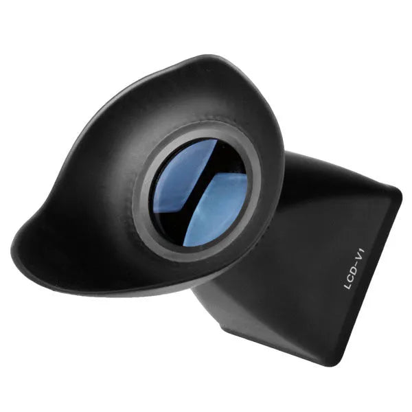 Black camera framing amplifier LCD viewfinder attached to DSLR camera with 2.8x magnification for outdoor shooting