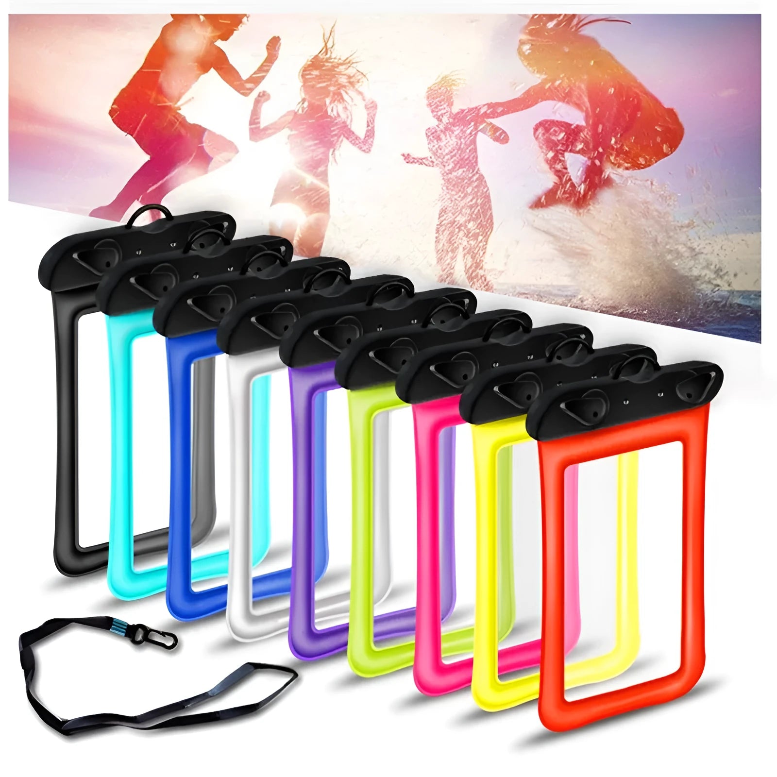 Double airbag mobile phone waterproof bag with rope lanyard in orange colour