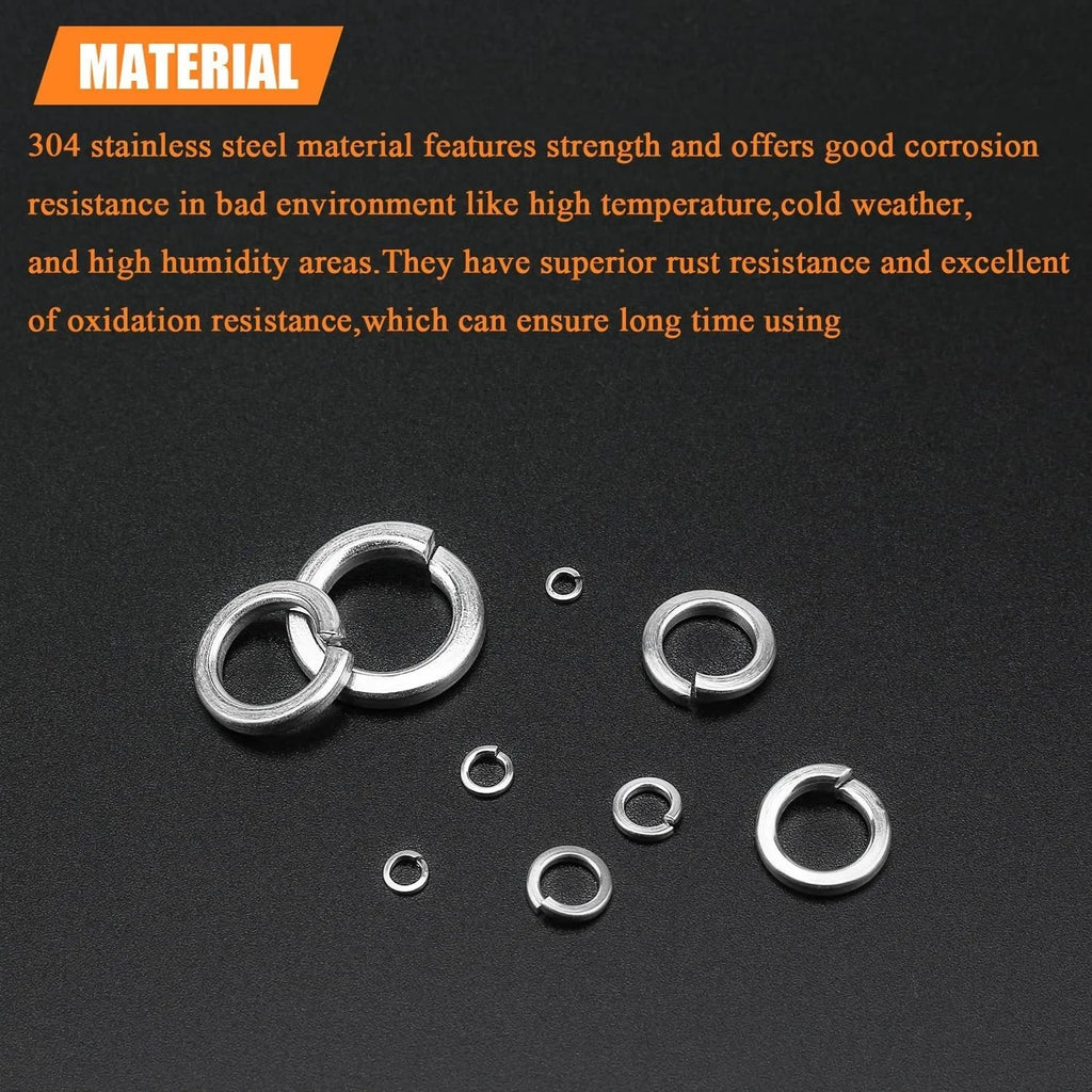 304 stainless steel spring lock washer combination box containing 900 pieces for metric bolts 2-12mm