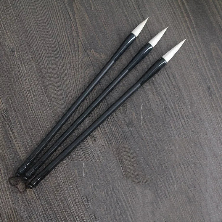 Student calligraphy brush with steel handle, showing kanhao nib and natural hair bristle options.