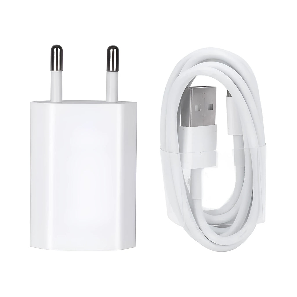USB travel charger and cable set compatible with iPhone and iPad models for 5V quick charging