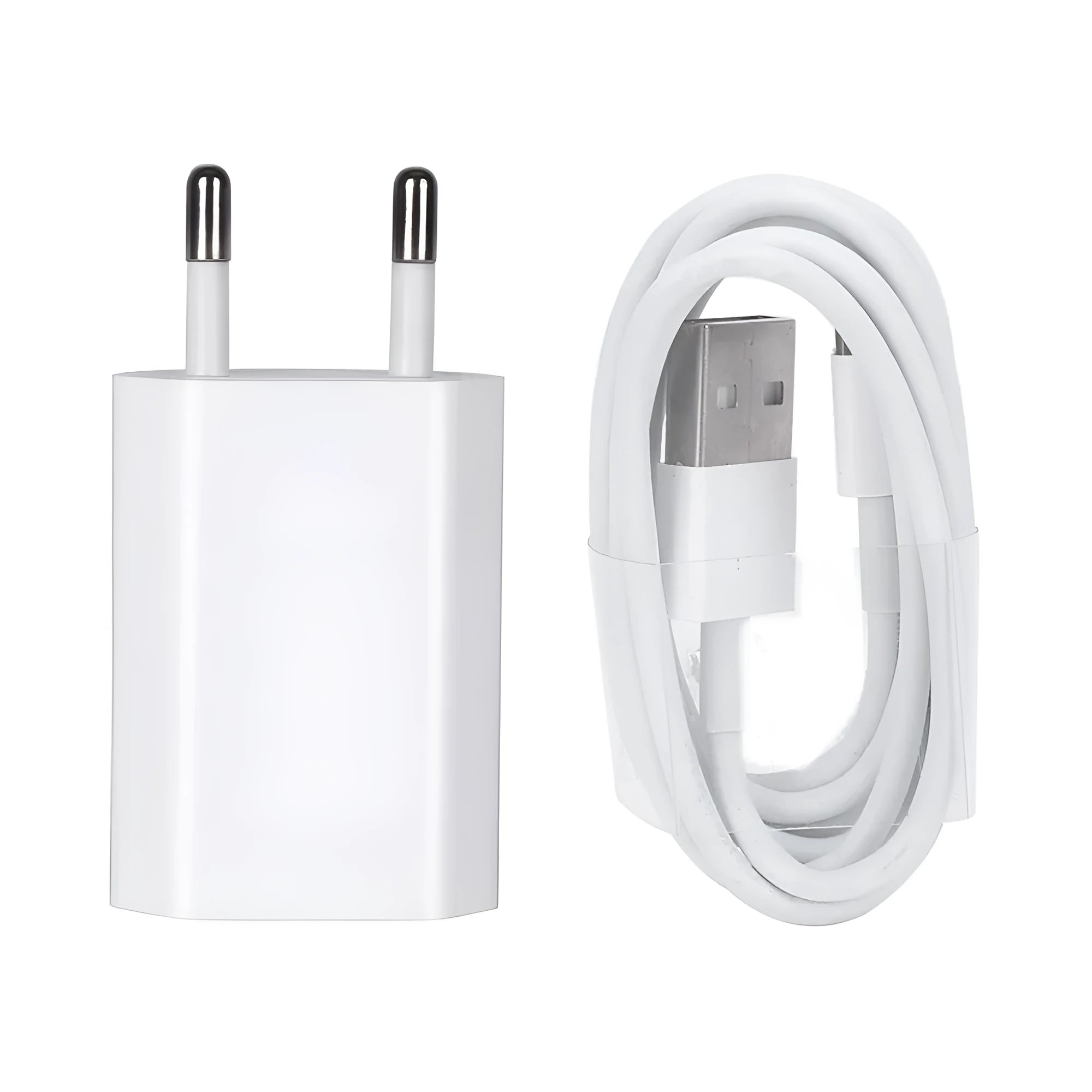 USB travel charger and cable set compatible with iPhone and iPad models for 5V quick charging