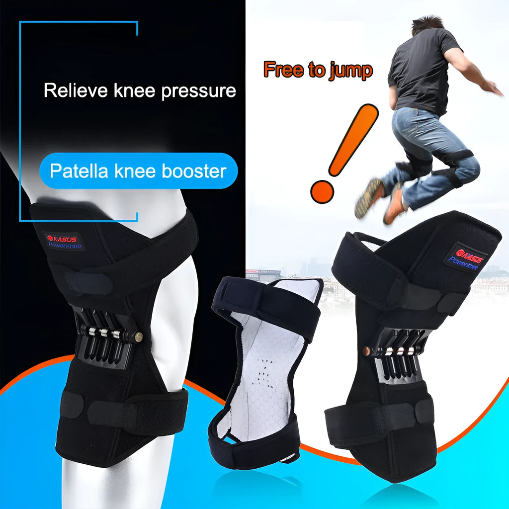 Adjustable spring knee brace support for mountaineering and sports activities with breathable fabric