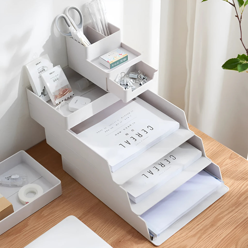 White PP plastic A4 paper document case storage box with drawer style and multiple size options