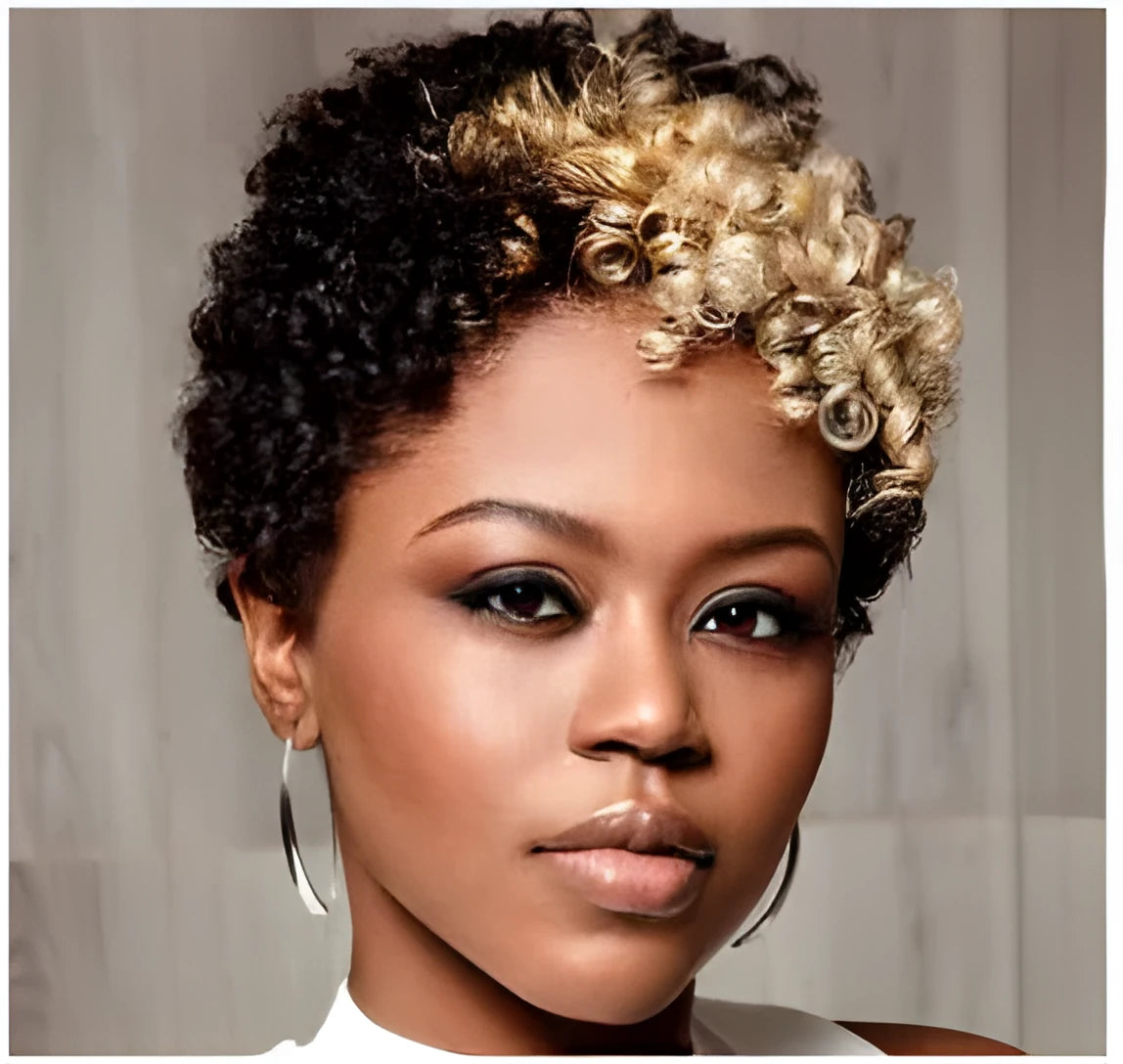 Short black wig 5cm length with high temperature wire hairline on display