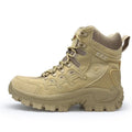 Men's black and sand US Army Delta tactical boots with rubber sole for outdoor sports.