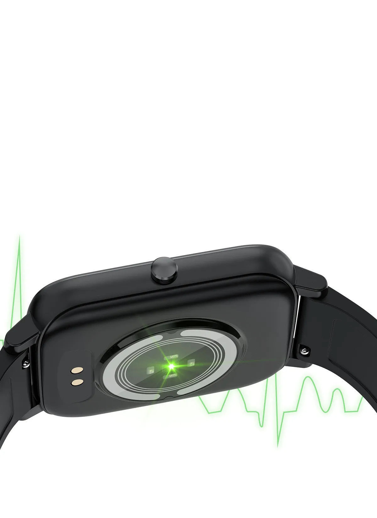 H80 sports smart watch with black silicone strap showing health metrics on a 1.69-inch spherical glass touchscreen.