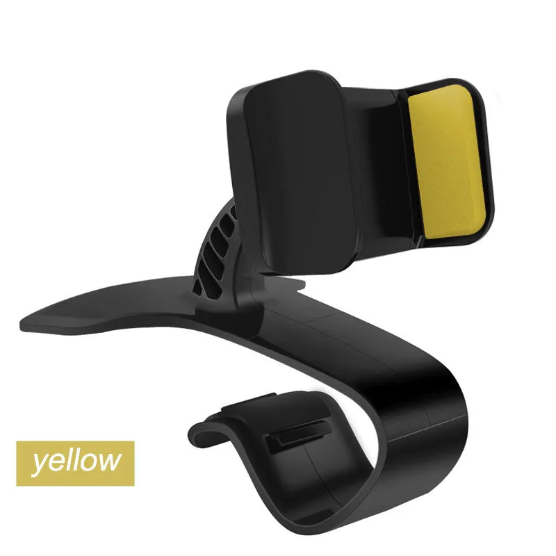 Dashboard car phone holder in black mounted on vehicle dashboard edge
