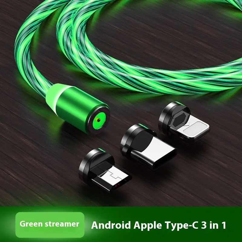 Magnetic streamer data cable Type-C three-in-one charge cable with TPE jacket in 1m length colourful colour