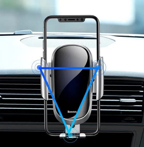 Universal car bracket smartphone holder with adjustable clamp and 360-degree rotation in black, blue, or silvery colours