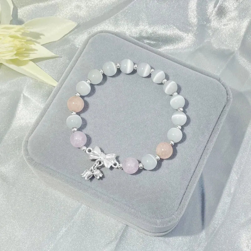 Lavender amethyst opal bowknot bracelet with electroplated finish, 10mm crystal jewellery for women