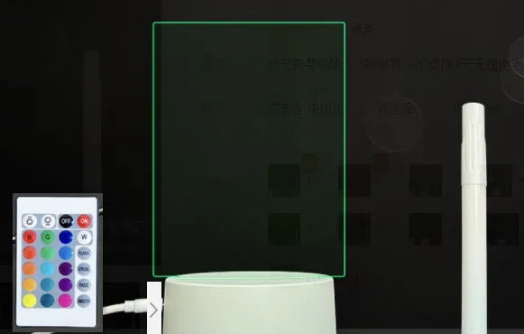 3D acrylic message board light with coloured illumination and handwritten text on surface