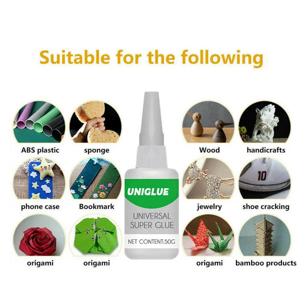 Universal super glue container with pinpoint nozzle for precise adhesive application