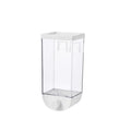 White wall-mounted transparent kitchen storage container with cereal dispenser lid