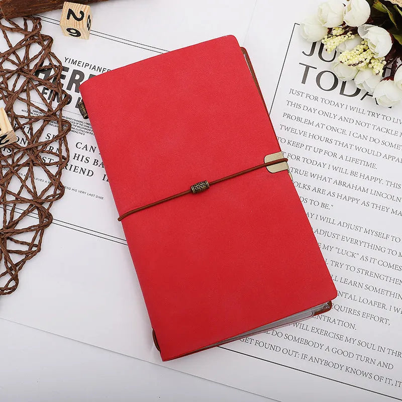 A6 notebook diary with imitation leather cover and cowhide rope binding in grey, pink or red colours