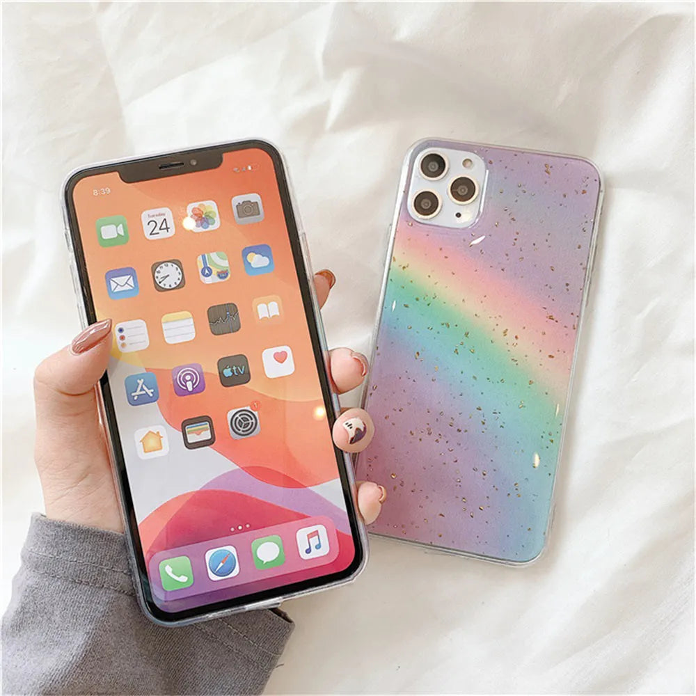Rainbow gradient coloured TPU phone case with decorative stripes for iPhone models
