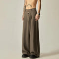 Men's solid colour wide-leg trousers with elastic waistband in black and brown options