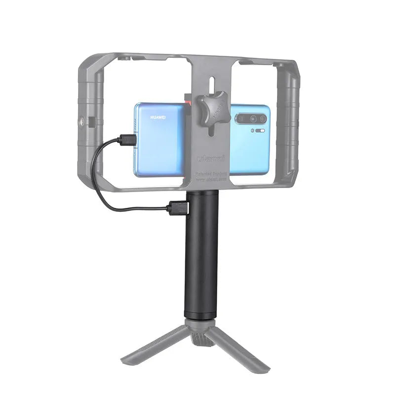 Black aluminium alloy charging treasure handle portable power bank showing size and USB port.