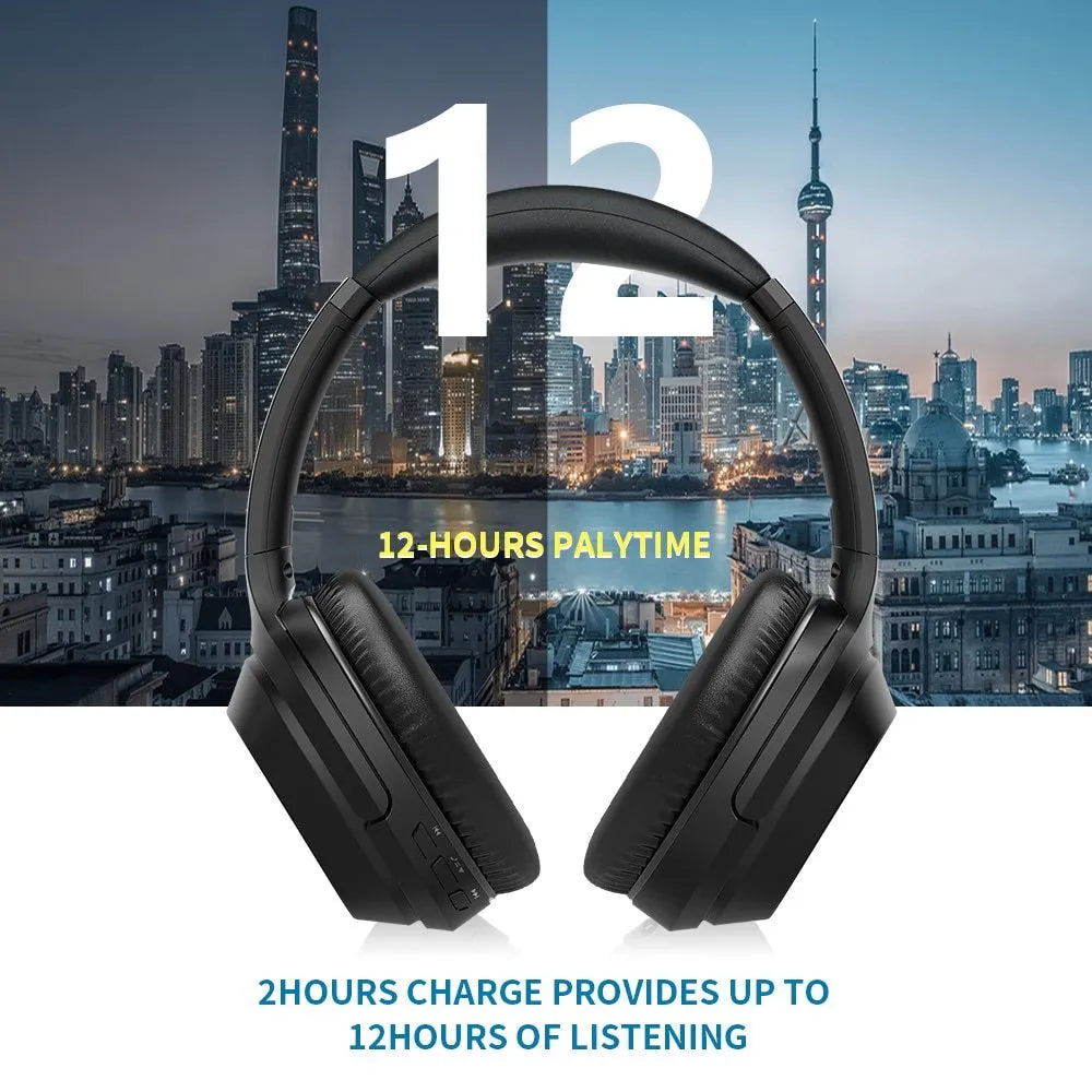 Black Gorsun E98 over-ear Bluetooth headphones with adjustable headband and memory-protein ear cushions