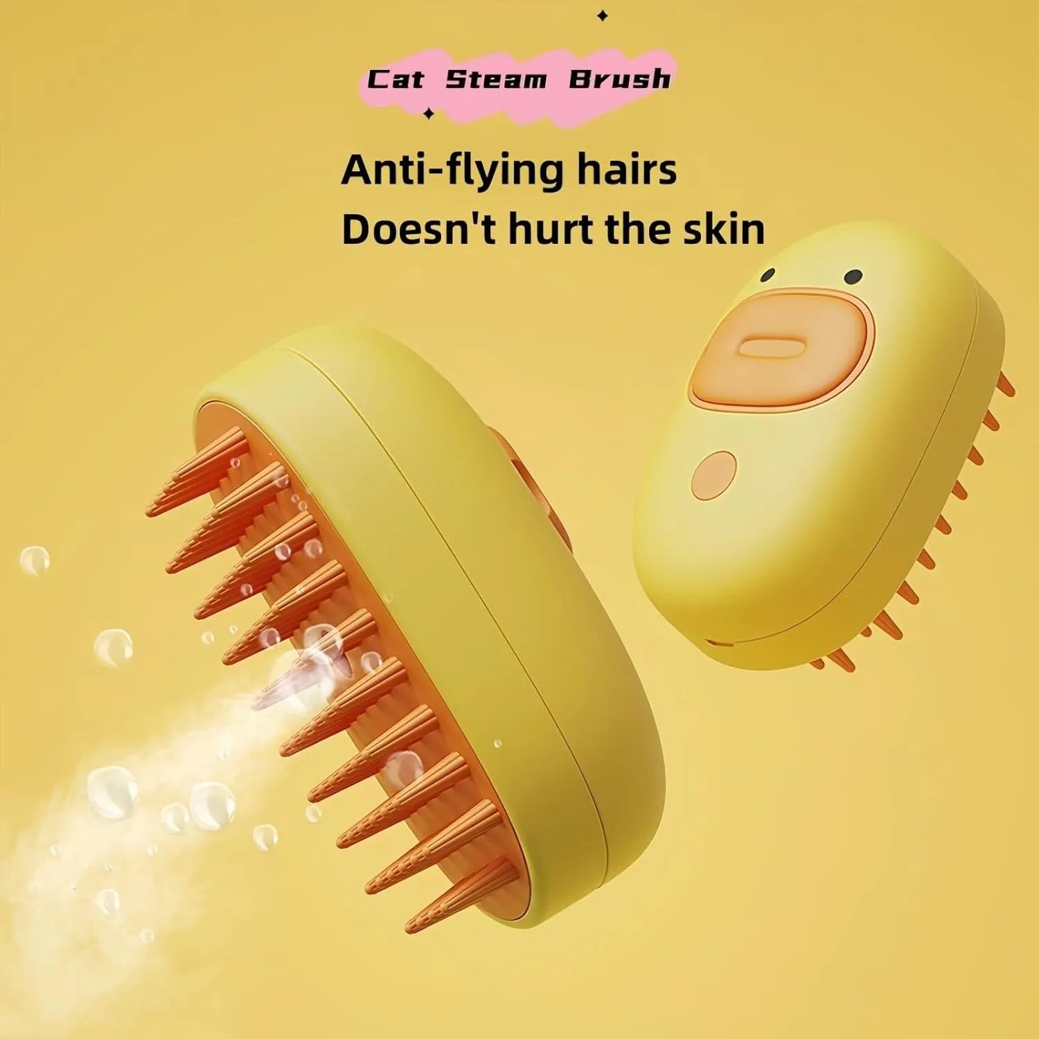 White pet steam brush with silicone teeth and water tank for cat and dog grooming