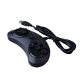 Black Sega USB wired PC gaming controller with 1.8 metre cable on a desk.