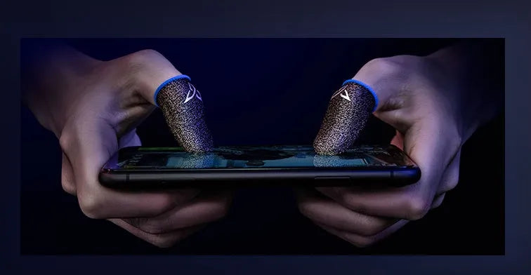 Green gaming thumb sleeves with 3M reflective logo made from silver fibre for sweat absorption during play