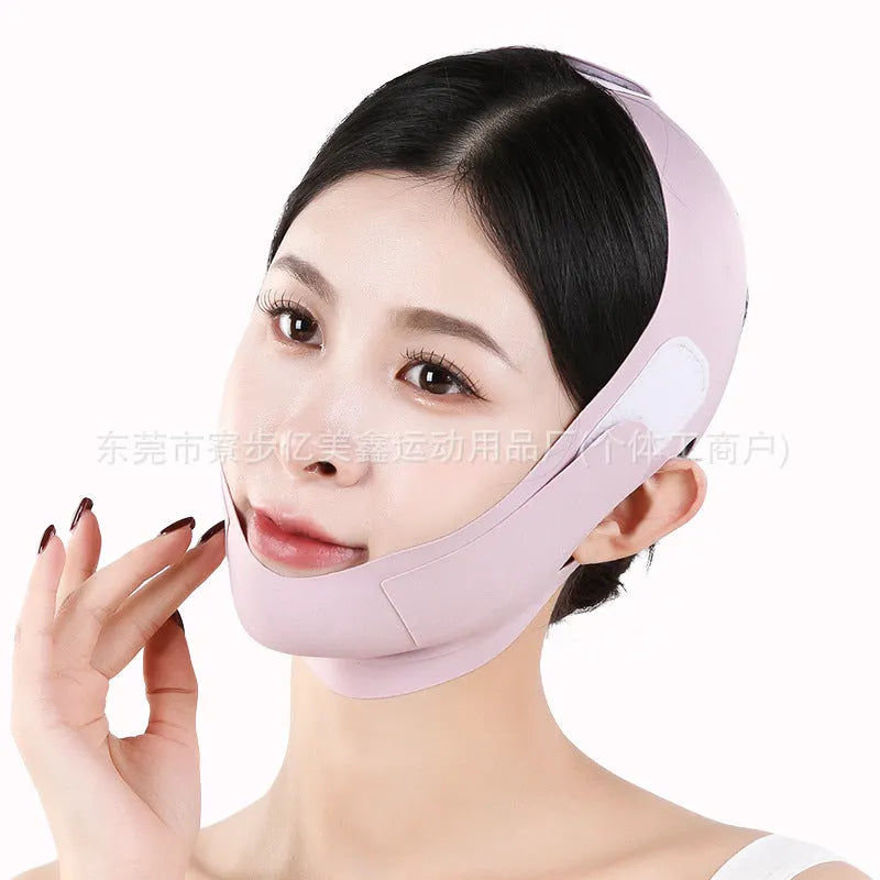Green and purple V face shaping mask with anti-sagging bandage for facial lifting