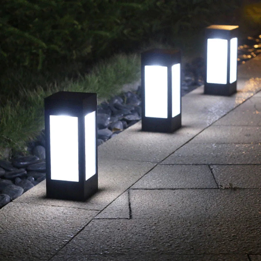 Solar-powered waterproof garden light in various styles for lawn or wall mounting.