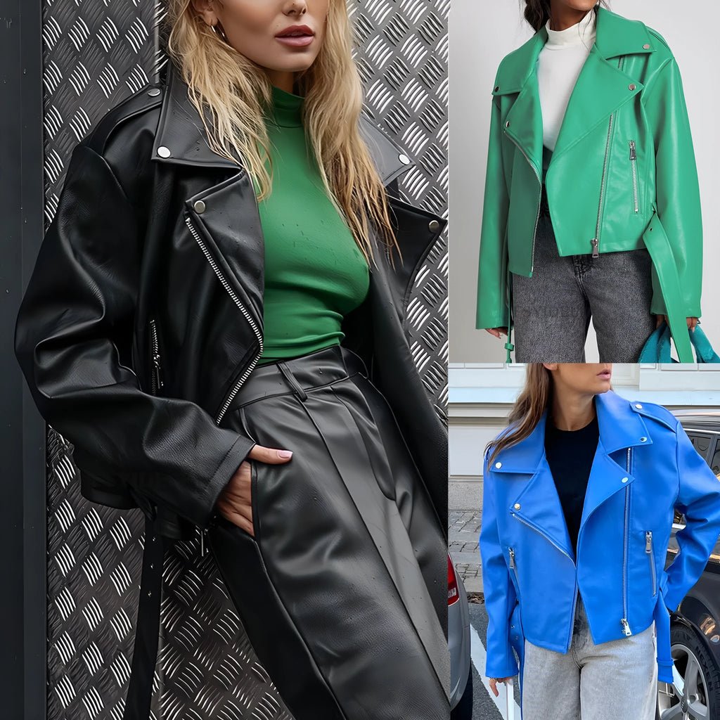 Punk short belt lapel locomotive style jacket in black with a Peter Pan collar.