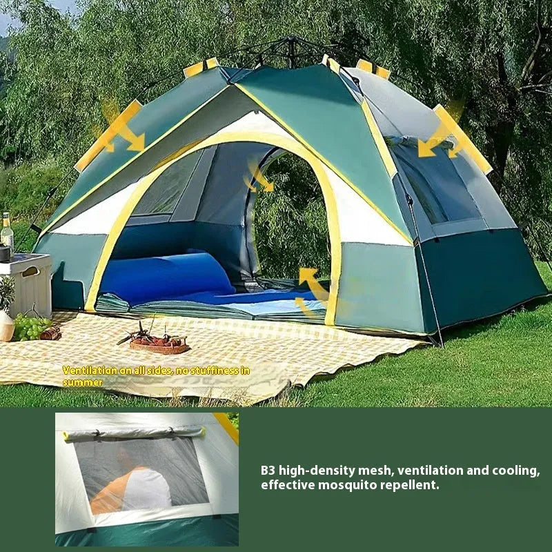 Dark green automatic pop-up camping tent for 3-4 people with quick open design