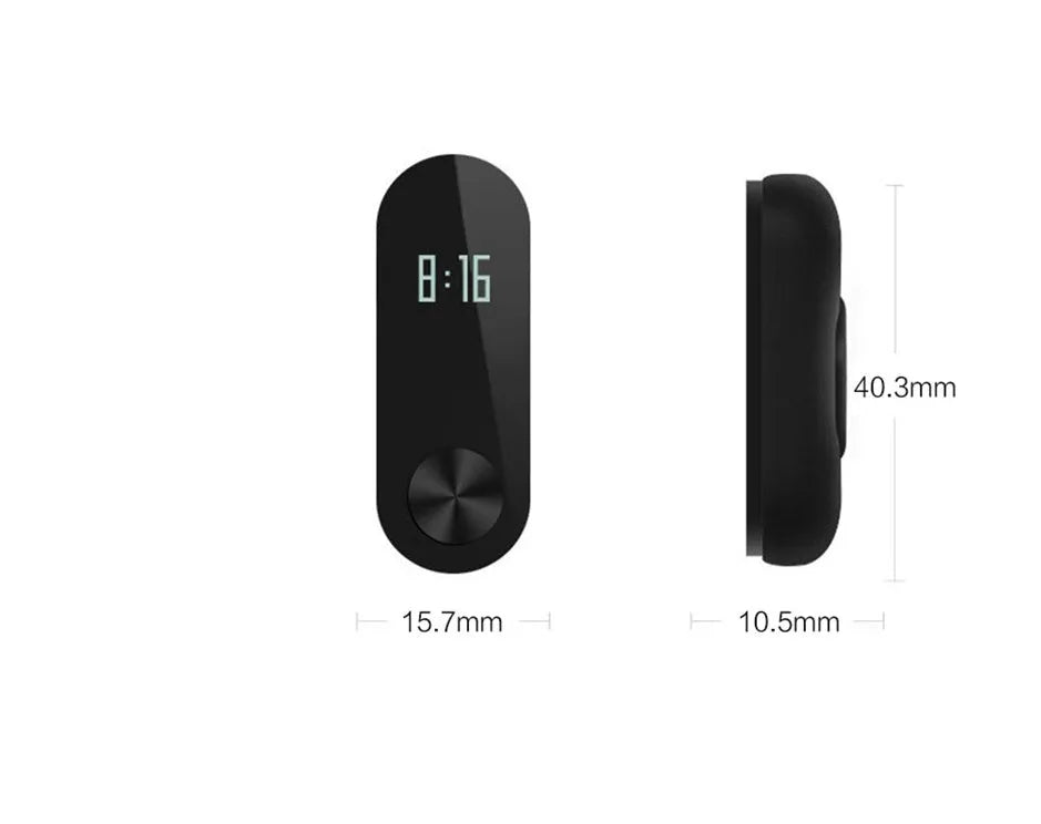 Black Xiaomi Mi Band 2 smart fitness bracelet with OLED display on adjustable wrist strap