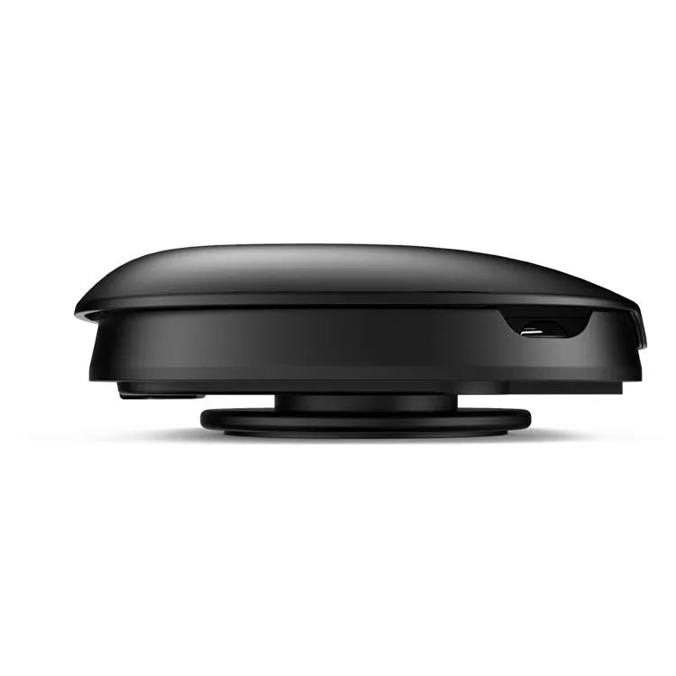 Black rotating suction cup car phone holder mounted on windscreen with smartphone in cradle