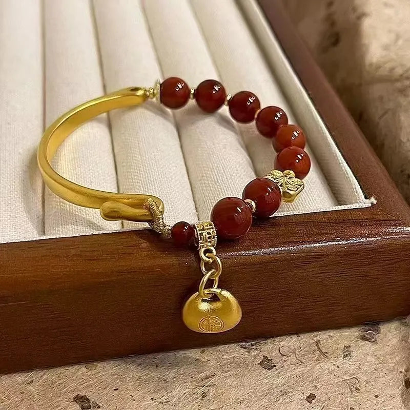 Golden South Red agate character ingot antique bracelet for women