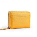Genuine leather coin purse wallet with zipper in multiple colour options including black, blue, and pink