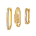 Geometric square ear clip set with micro inlaid zircon stones in gold and white k tones