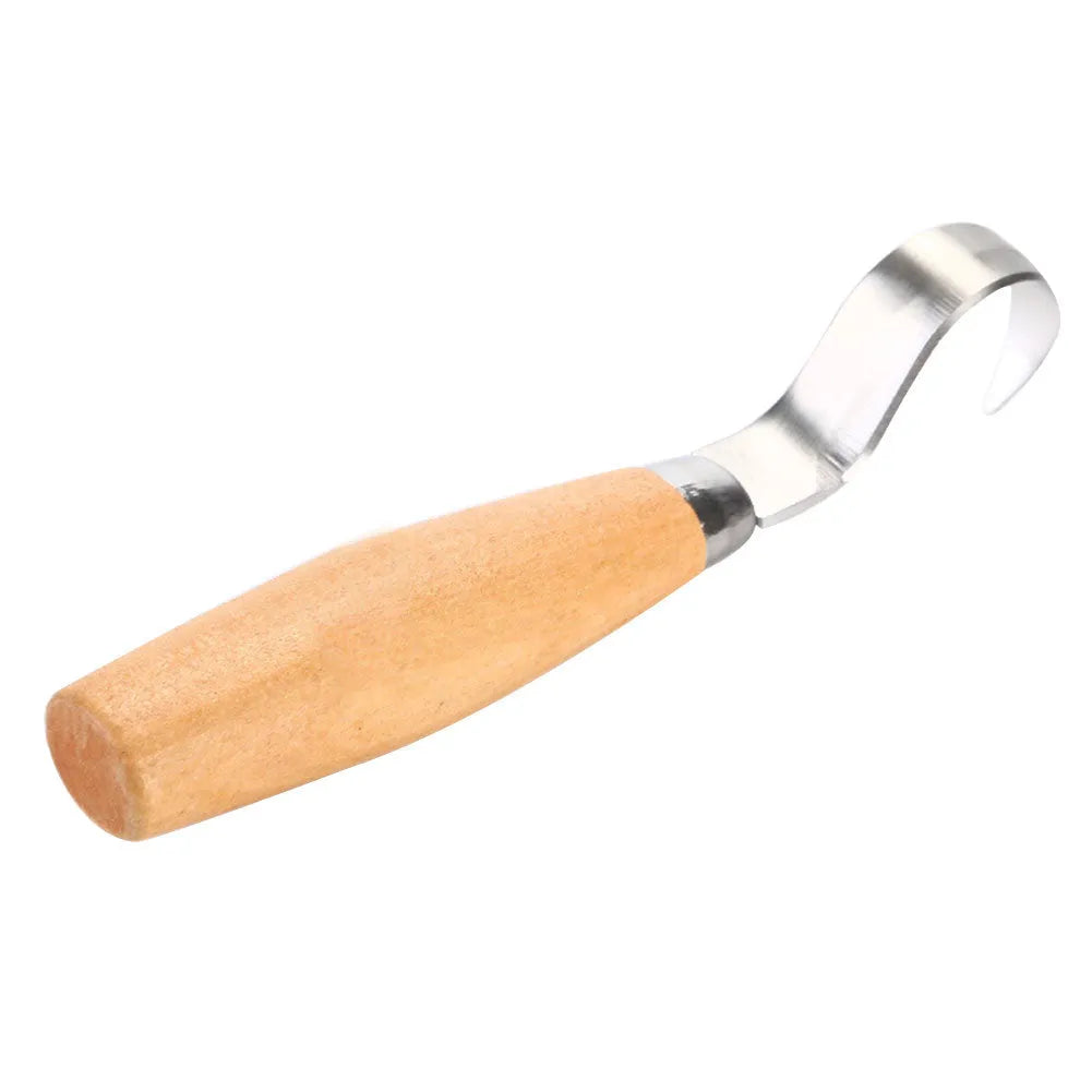 FastCraft curve carving knife with wooden handle and stainless steel blade for wood carving.