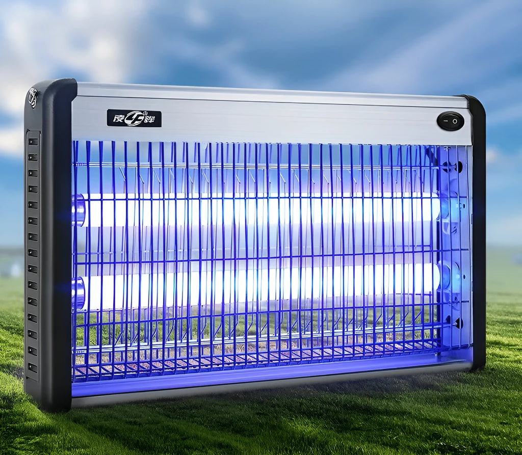 Electric mosquito killing lamp unit with protective grid and light tube for indoor insect control.