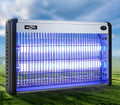 Electric mosquito killing lamp unit with protective grid and light tube for indoor insect control.