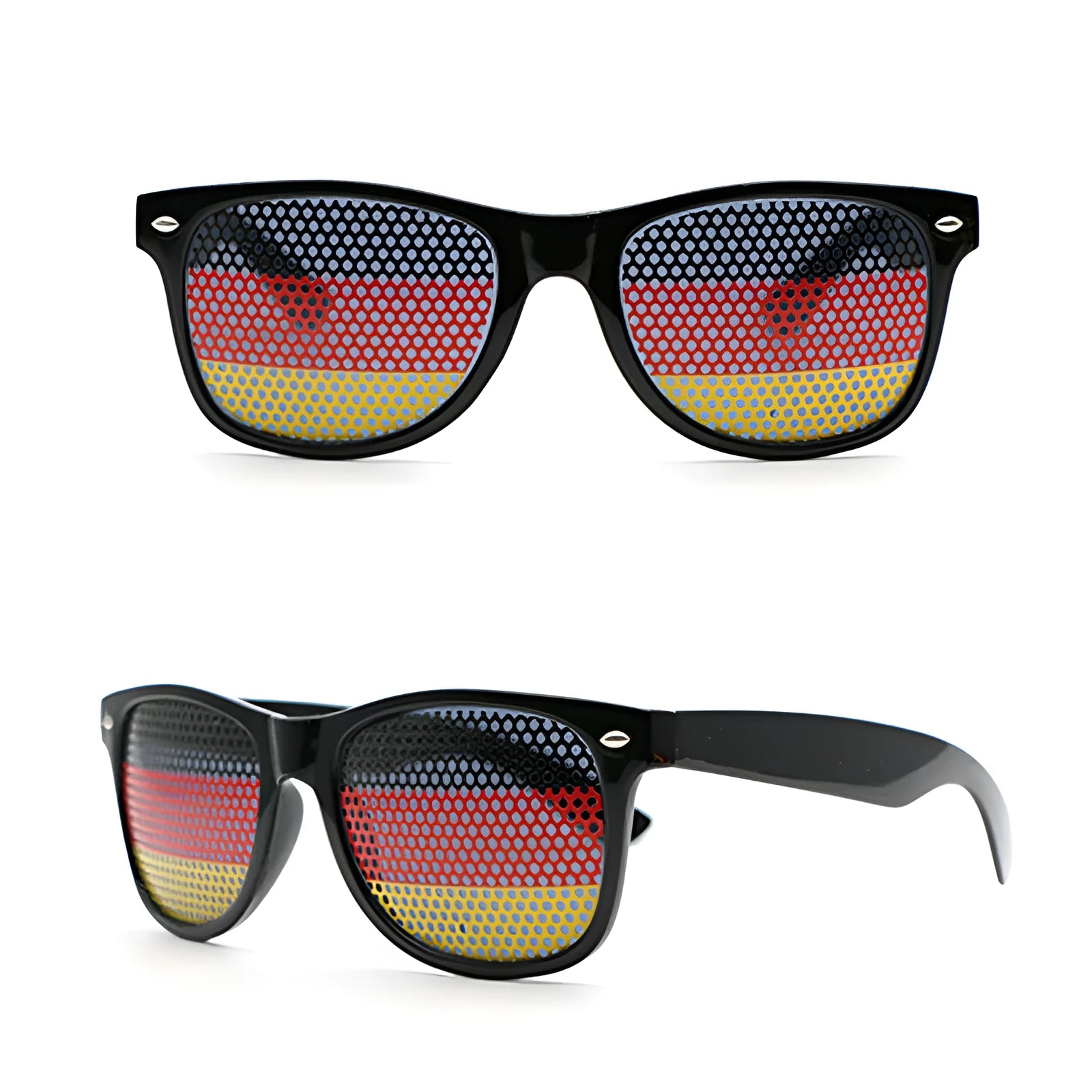 Black sunglasses with Germany flag sticker and ten thousand words decoration for parties