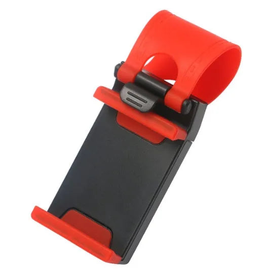 Black car steering wheel clip mount holder with mobile phone attached