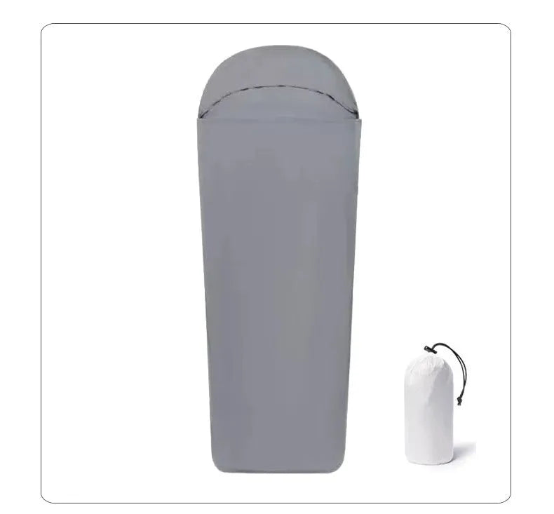 Blue or green mummy-style nylon camping sleeping bag showing tapered design and lightweight construction