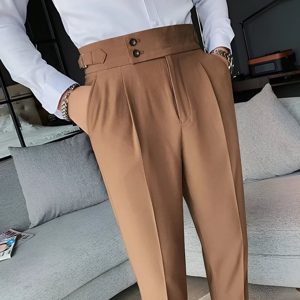 Autumn retro high waist straight casual trousers in cotton blend fabric, available in four pure colours