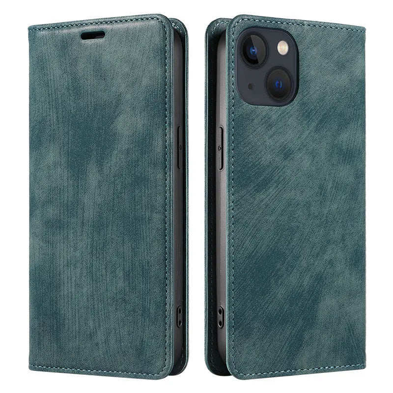 Magnetic flip phone case in various colours for multiple iPhone models.