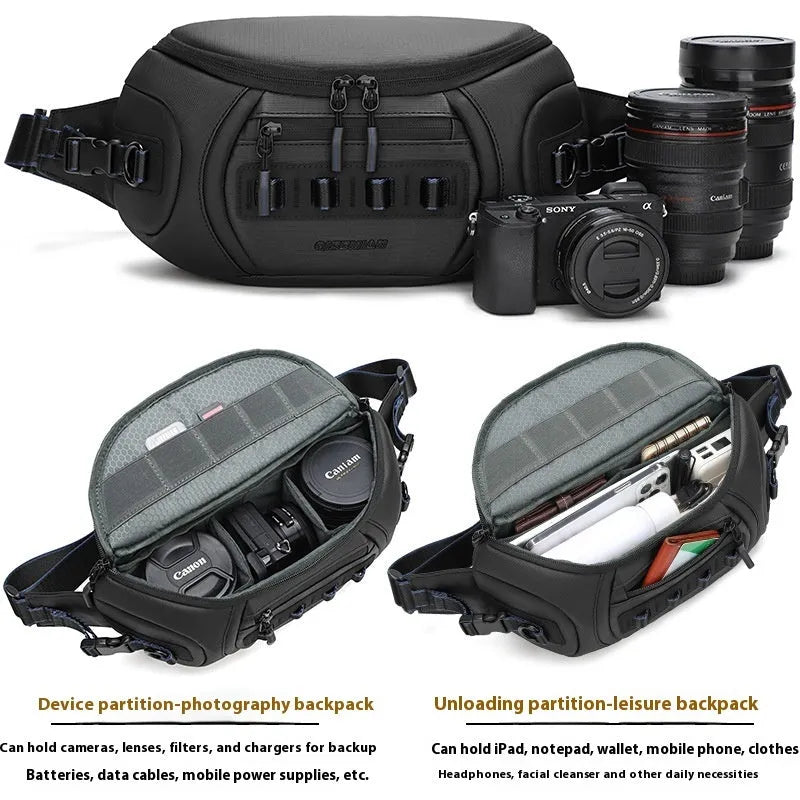 Waterproof Oxford cloth camera shoulder bag in black, grey, or green for DSLR and vidicon cameras