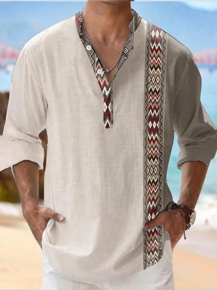 Thin striped Hawaiian long sleeve shirt in cardigan style with lilac and blue colour options