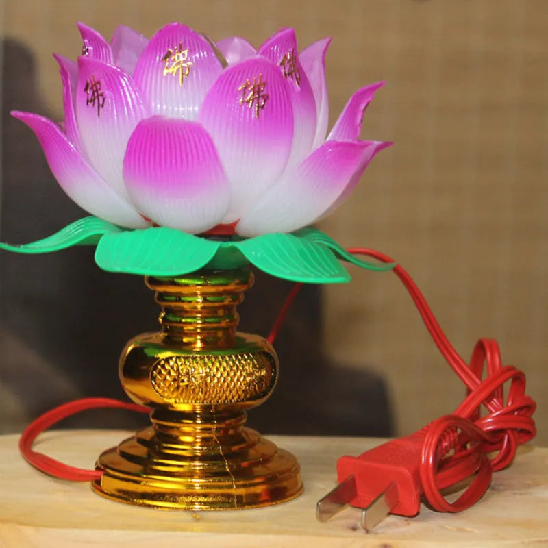 Buddha light plug-in worshiping lamp with lotus colourful light design for altar decoration.