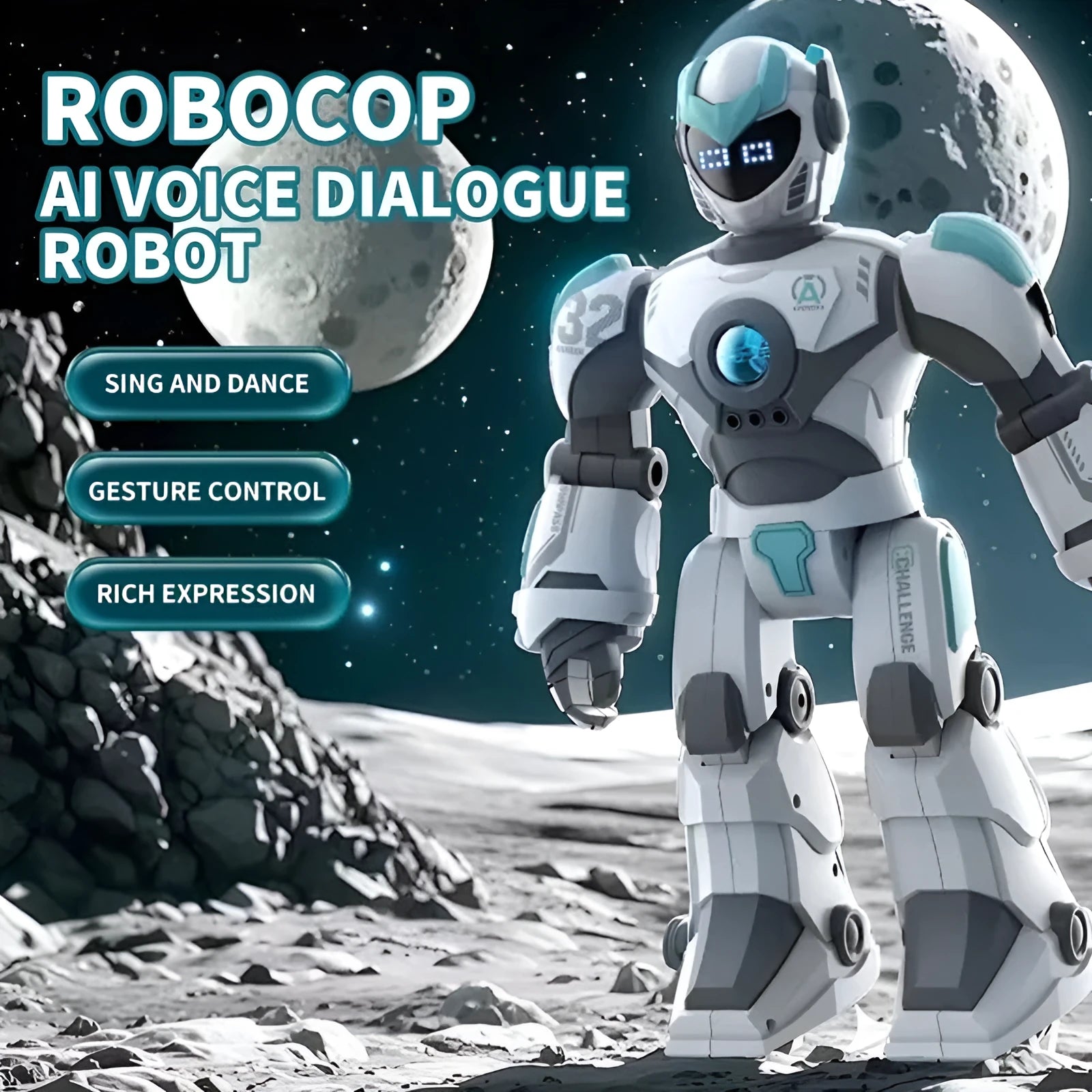 Toy Intelligent Voice Dialogue Robot 24g plastic robot model in white with mechanical war police design