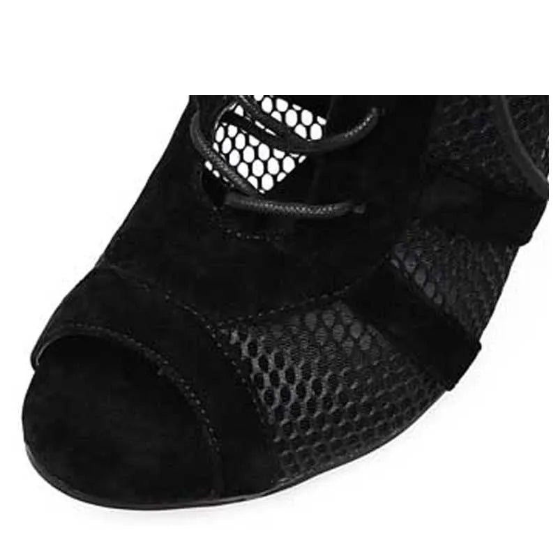 Black suede women's lace-up high heel shoes on a 11.5 cm heel.